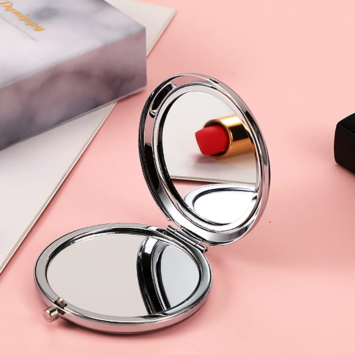 YSUNM Ming Heng Niece Gift Silver Travel Compact Makeup Mirror, Graduation & Birthday Gift Ideas