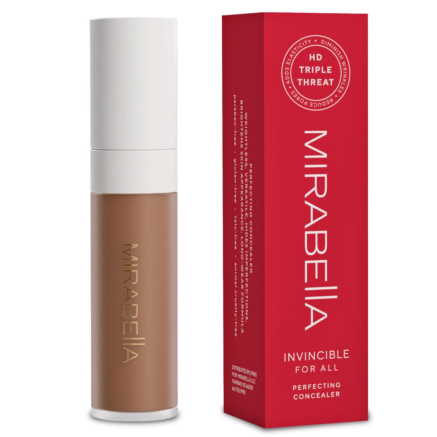 MIRABELLA - Invincible for All Perfecting Under-Eye Concealer, Full-Coverage Concealer for Dark Circles, Blemishes, Fine Lines & Wrinkles, Hydrating