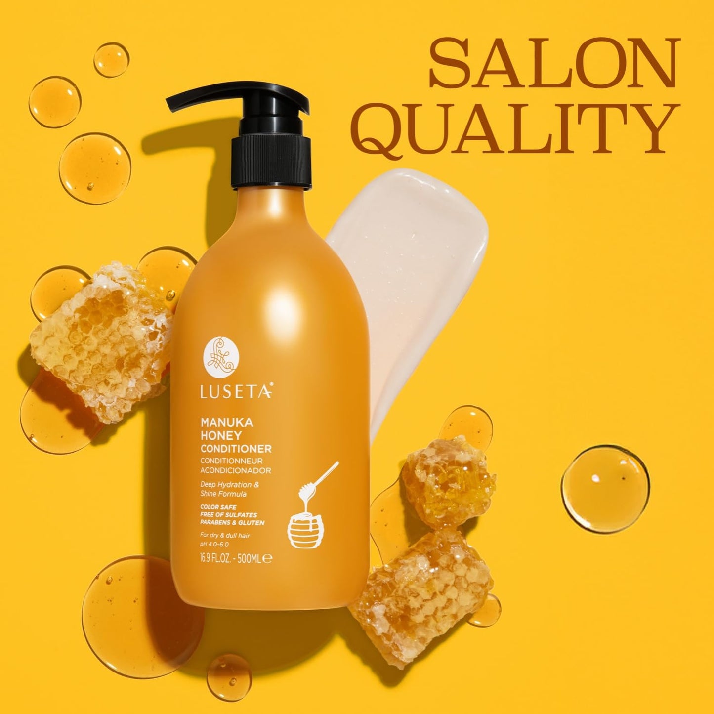 Luseta Manuka Honey Conditioner Hydrate & Repair for Dry and Dull Hair Adds Shine & Restore Softness Moisturizing for Damaged Hair 16.9oz