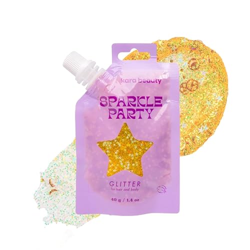 KARA BEAUTY Sparkle Party Glitter Gel for Hair and Body - Tangerine Smiles - Aloe Vera & Lavender Infused Glitter Makeup - No-Glue Body Glitter