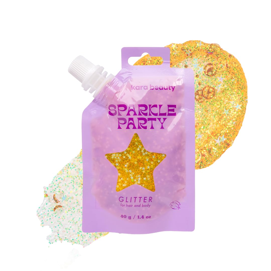 KARA BEAUTY Sparkle Party Glitter Gel for Hair and Body - Tangerine Smiles - Aloe Vera & Lavender Infused Glitter Makeup - No-Glue Body Glitter