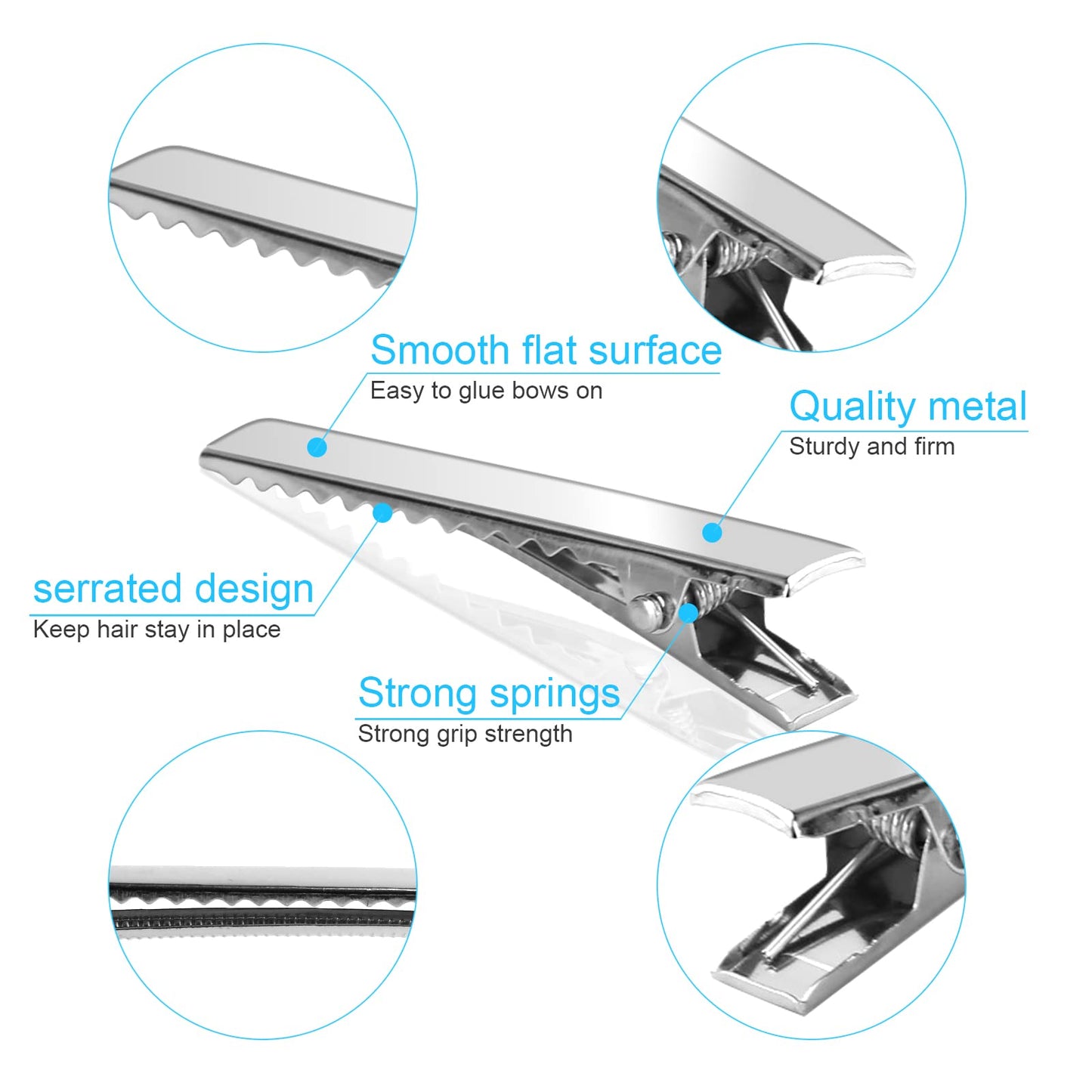 PHSZZ 70 Pcs Alligator Hair Clips, 3 Sizes Oversized Metal Silver Hair Bow Clips Single Prong Hairdressing Salon Hair Grip DIY Accessories Hairpins