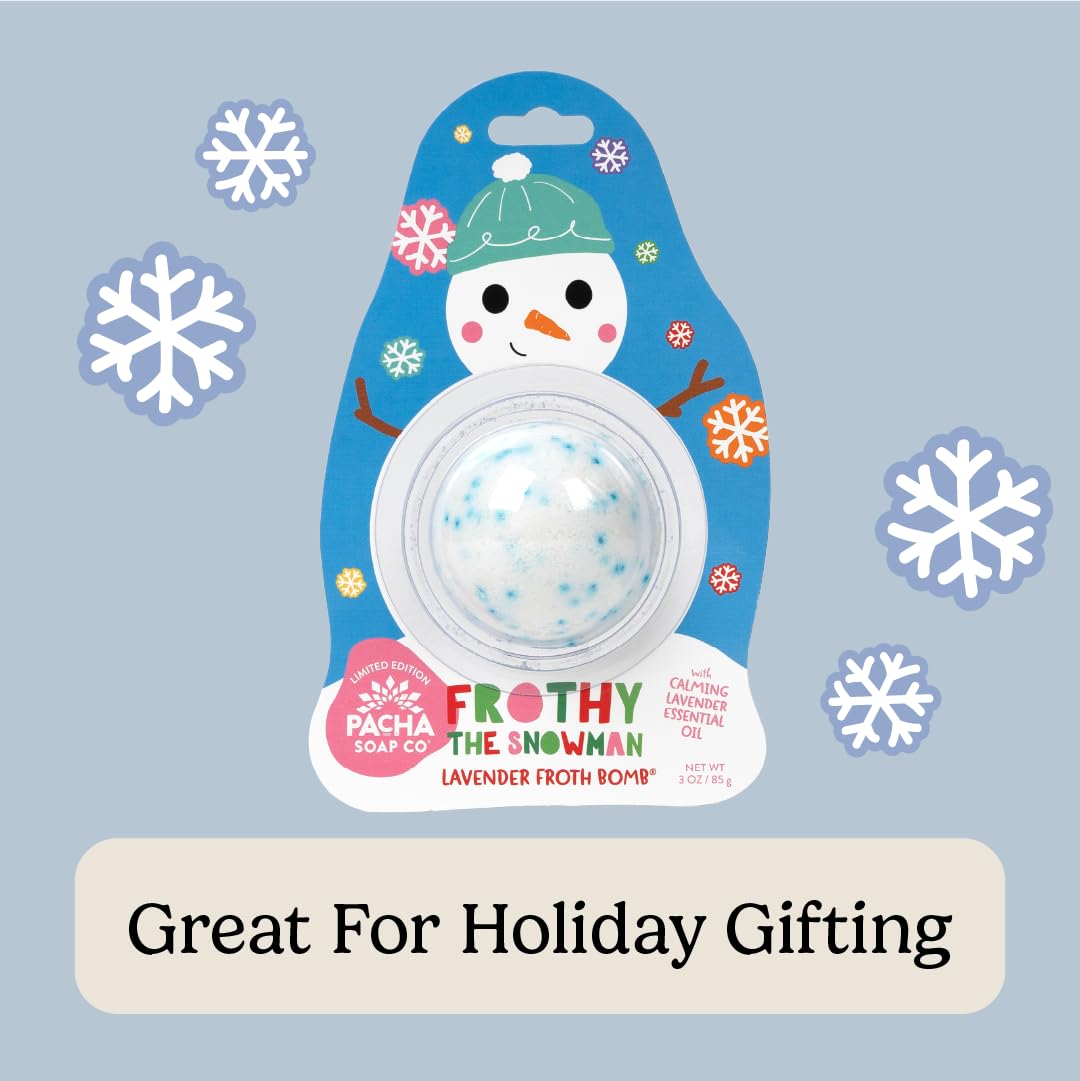PACHA SOAP Co. Holiday Bath Bomb Card 3 Pack, Frothy The Snowman - Scents of Lavender, Moisturizing, Naturally Derived & Handcrafted in The USA
