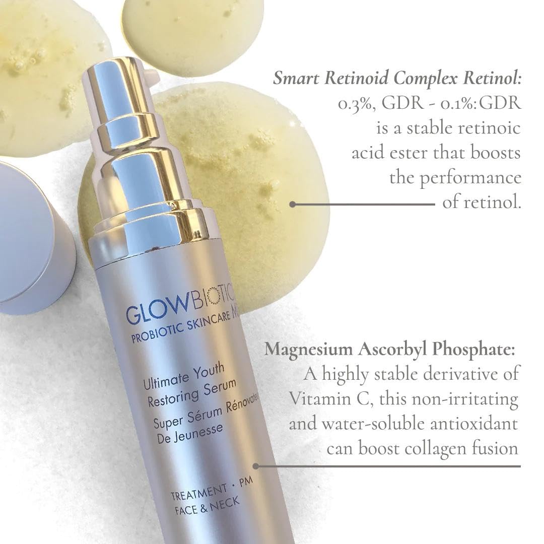 Glowbiotics Ultimate Youth Restoring Serum with Retinol, Probiotics, Vitamin C & Peptides - 5‑in‑1 Firming, Brightening Anti‑Aging Treatment for Face