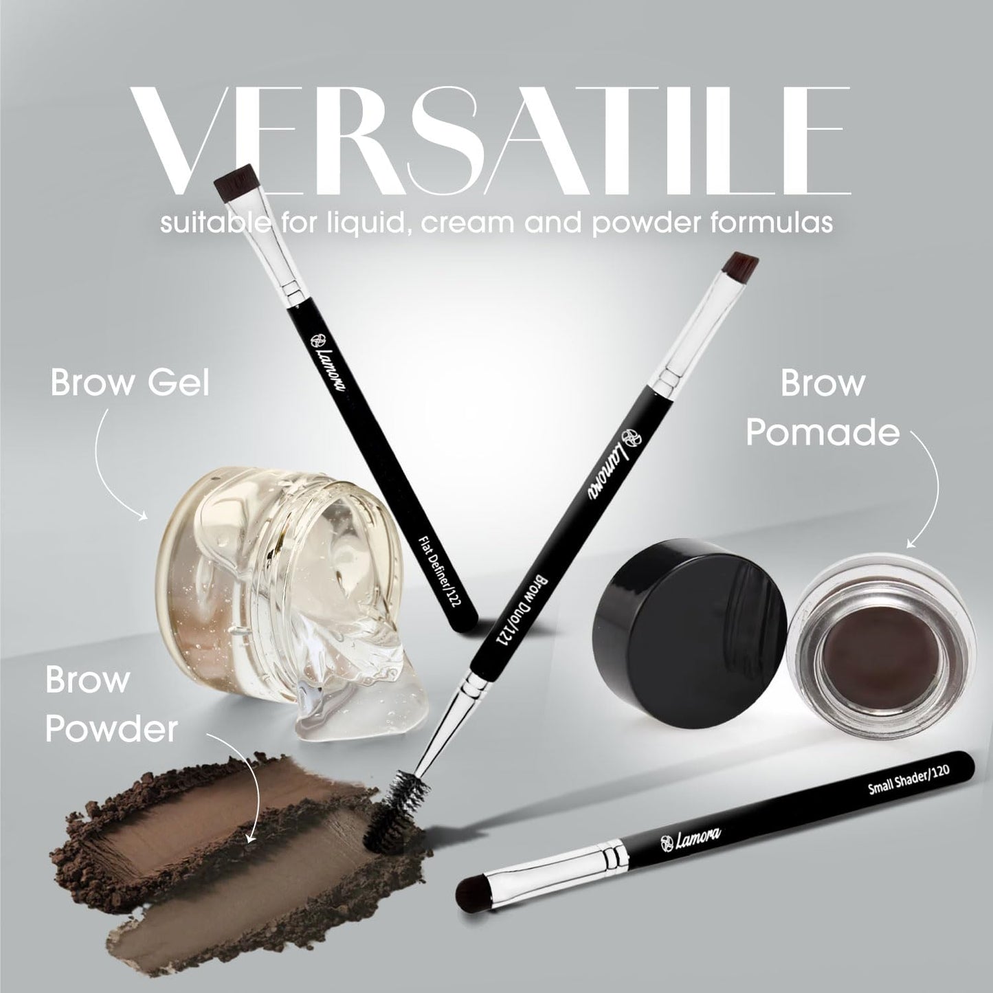 Eyebrow Brush - Duo Eye Brow Spoolie - Angled Eyeshadow Eyeliner - Precision Flat Definer - Small Shader - 3 Piece Makeup Brush Set - Cruelty Free