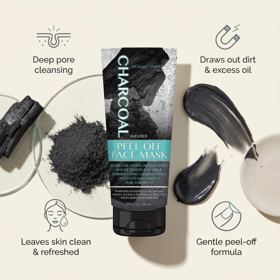 My Beauty Spot Charcoal Face Mask Peel-Off Face Mask Skin Care Black Head Remover for Face Infused with Charcoal 6.7oz