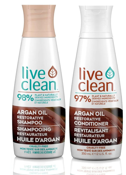 Live Clean Exotic Nectar Restorative Shampoo and Conditioner with Argan, Grape Seed, and Olive Oils, 12 oz each