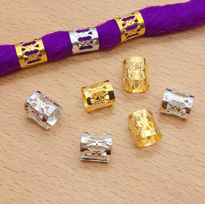 Duehut Hair Accessories 100 PCS Metal Braid Beads, Dreadlocks Beads Hair Jewelry Rings, Hair Decorations for Women, Adjustable Cuffs, Dreadlock