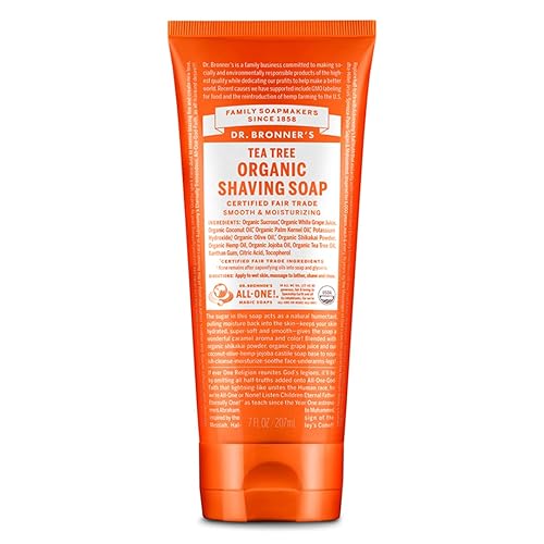 Dr. Bronner's - Organic Shaving Soap (Tea Tree, 7 Ounce) - Certified Organic, Sugar and Shikakai Powder, Soothes and Moisturizes for Close…