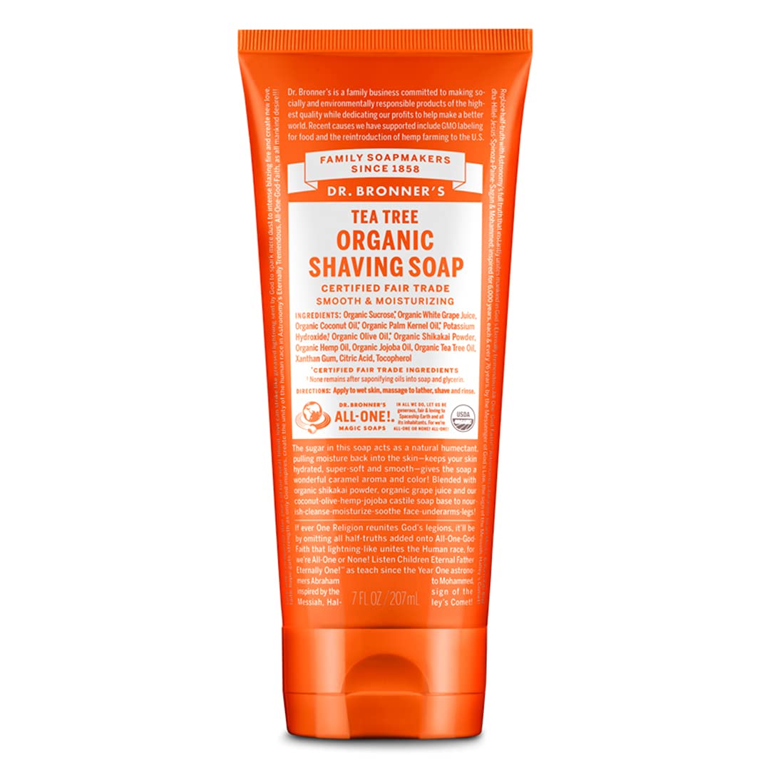 Dr. Bronner's - Organic Shaving Soap (Tea Tree, 7 Ounce) - Certified Organic, Sugar and Shikakai Powder, Soothes and Moisturizes for Close…