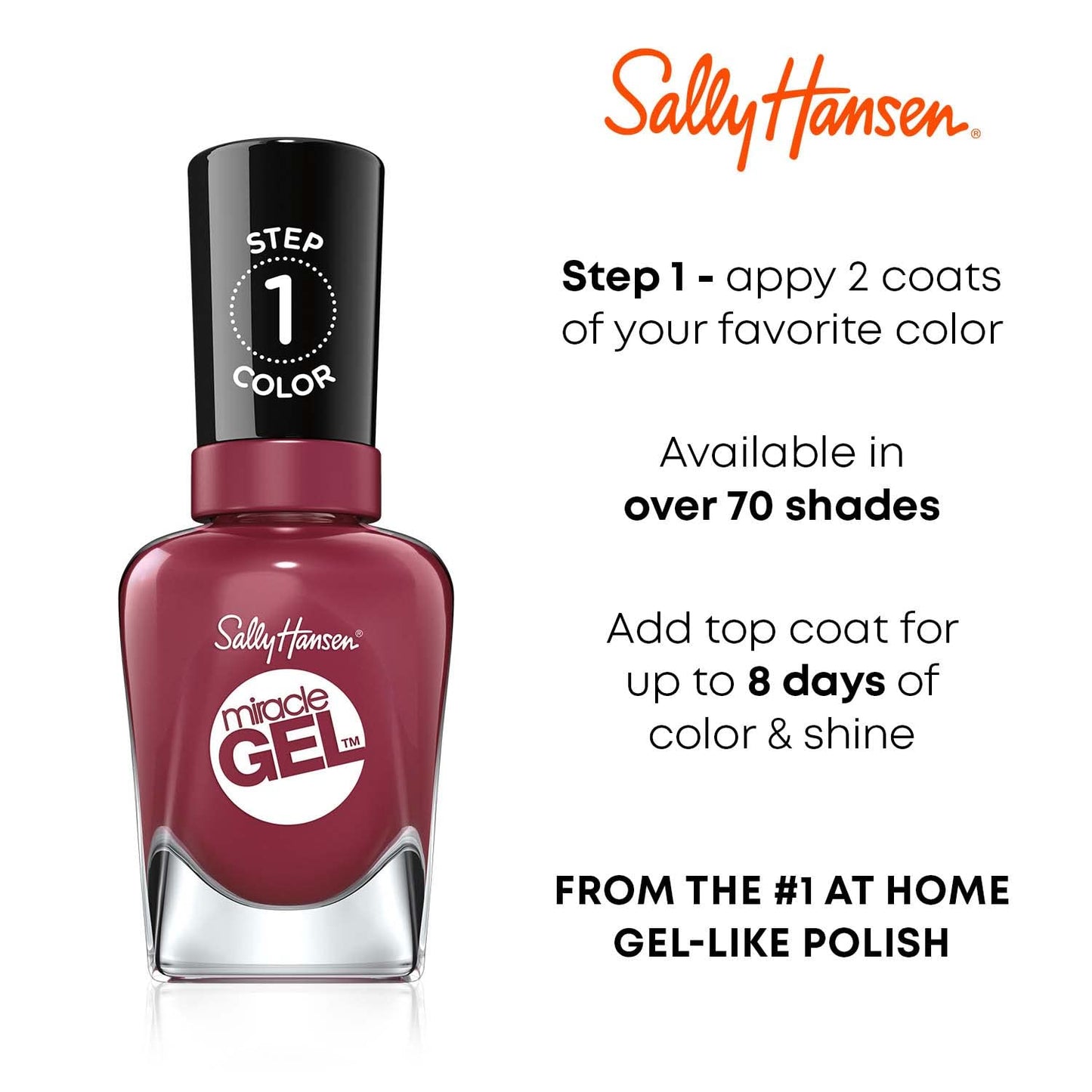 Sally Hansen Miracle Gel Salon Quality Nail Polish | Gel-Like Formula, Two-Step System, No UV Light Needed, Long Lasting | Opaque, Glossy | 439 Red Beauty & Personal Care Sally Hansen