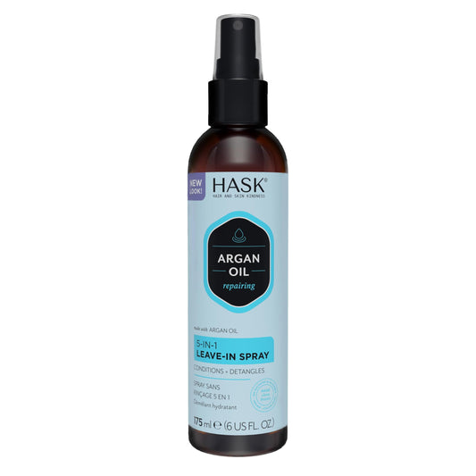 HASK Repairing ARGAN OIL 5-in-1 Leave In Conditioner Spray for all hair types, color safe, gluten free, sulfate free, paraben free - 6 Fl Oz