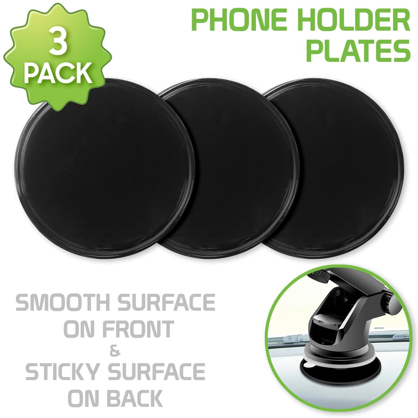 Cellet 3-Pack Reusable Dashboard Non-Slip Mounting Pad Discs - Universal Adhesive Pads for Suction Cup Phone Holders & GPS Mounts, Extra Strength…