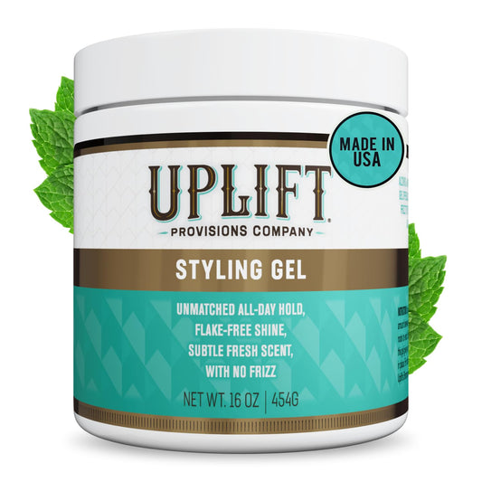 Uplift Provisions Styling Hair Gel for Men, Women & Kids - Strong Hold for Curly, Slicked-Back & Natural Hair - Non-Greasy, No Flake, 16 Fl Oz