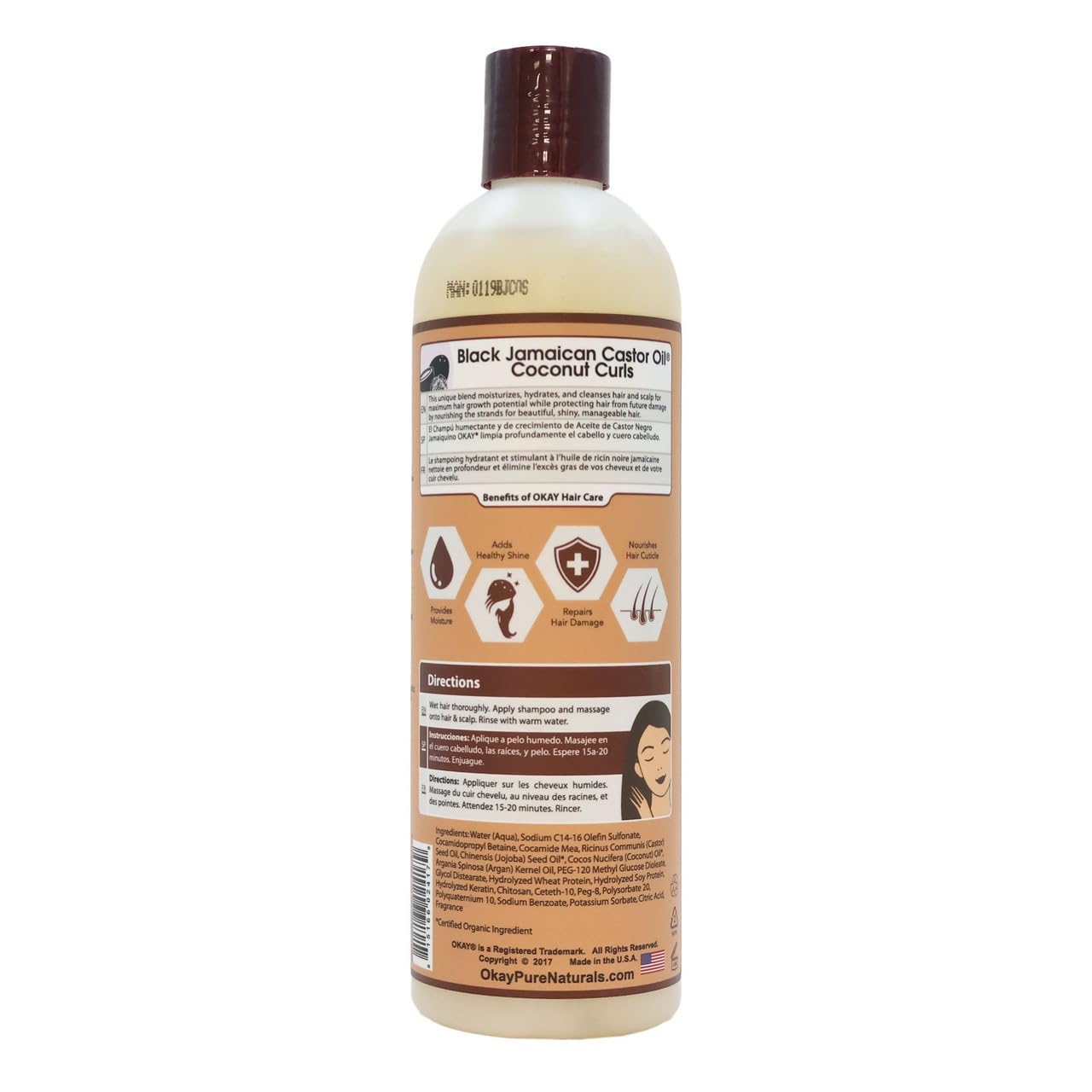 OKAY Black Jamaican Castor Oil Shampoo - Natural, Moisturizing Jamaican Castor Shampoo, Strengthen & Restore Damaged Hair for Women and Men - Coconut