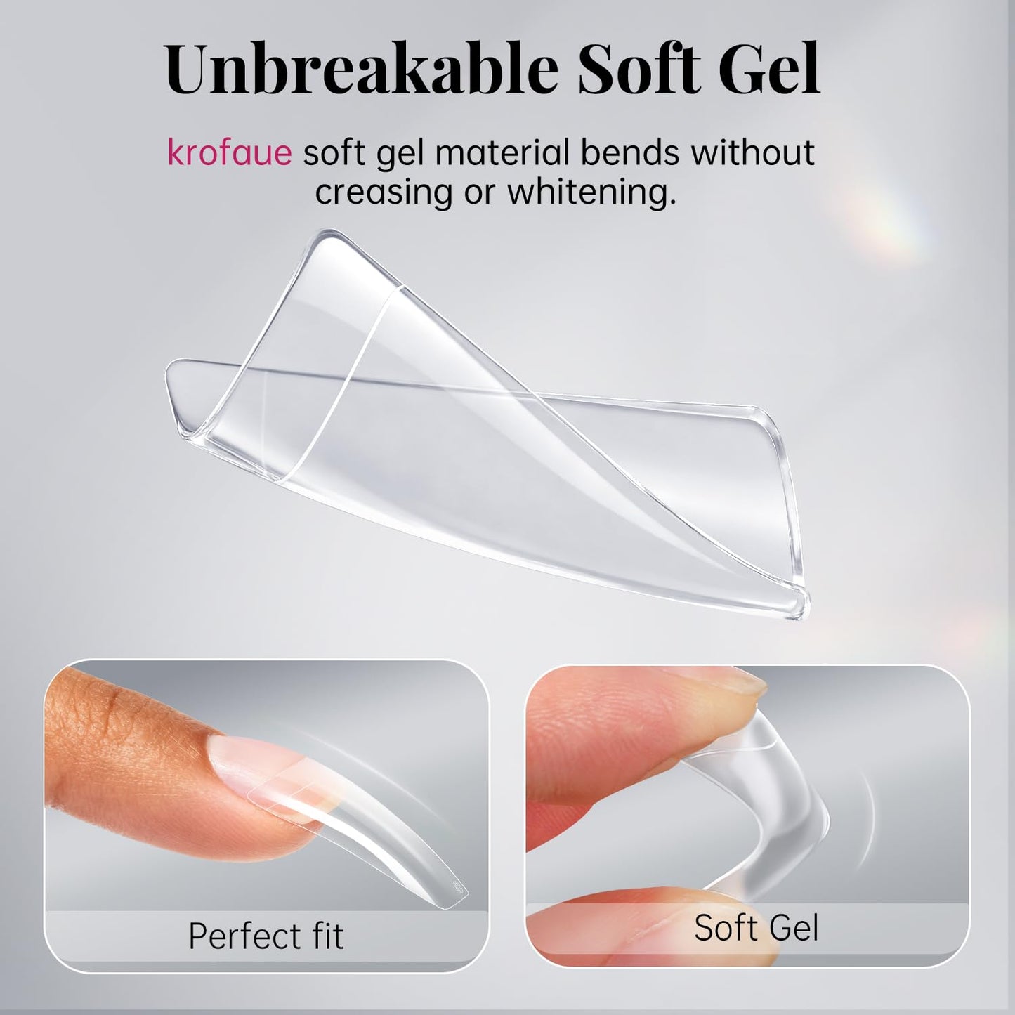 krofaue 500PCS Clear False Nails Tips - Half Cover Lady French Style Acrylic Artificial Tip Manicure with Box of 10 Sizes for Nail Tips Art Salons