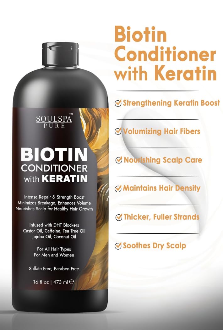 Biotin Conditioner with Keratin - Intense Repair & Strength Boost Formula - Nourishes Scalp for Healthy Hair Growth, with Tea Tree Oil & DHT Blockers