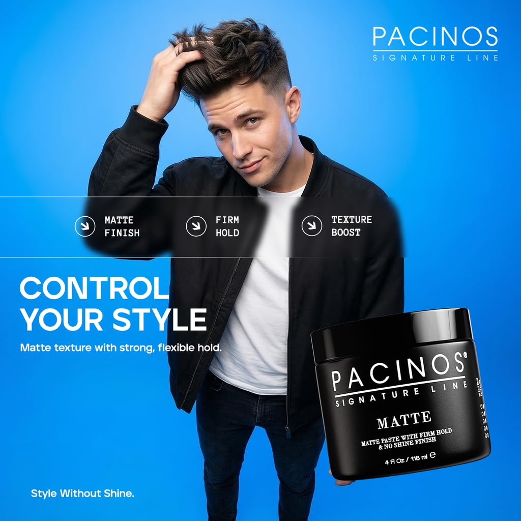 Pacinos Matte Hair Paste - Firm Hold, No Shine, Sculpting & Styling Wax, Long Lasting Definition & Texture, No Flakes, All Hair Types