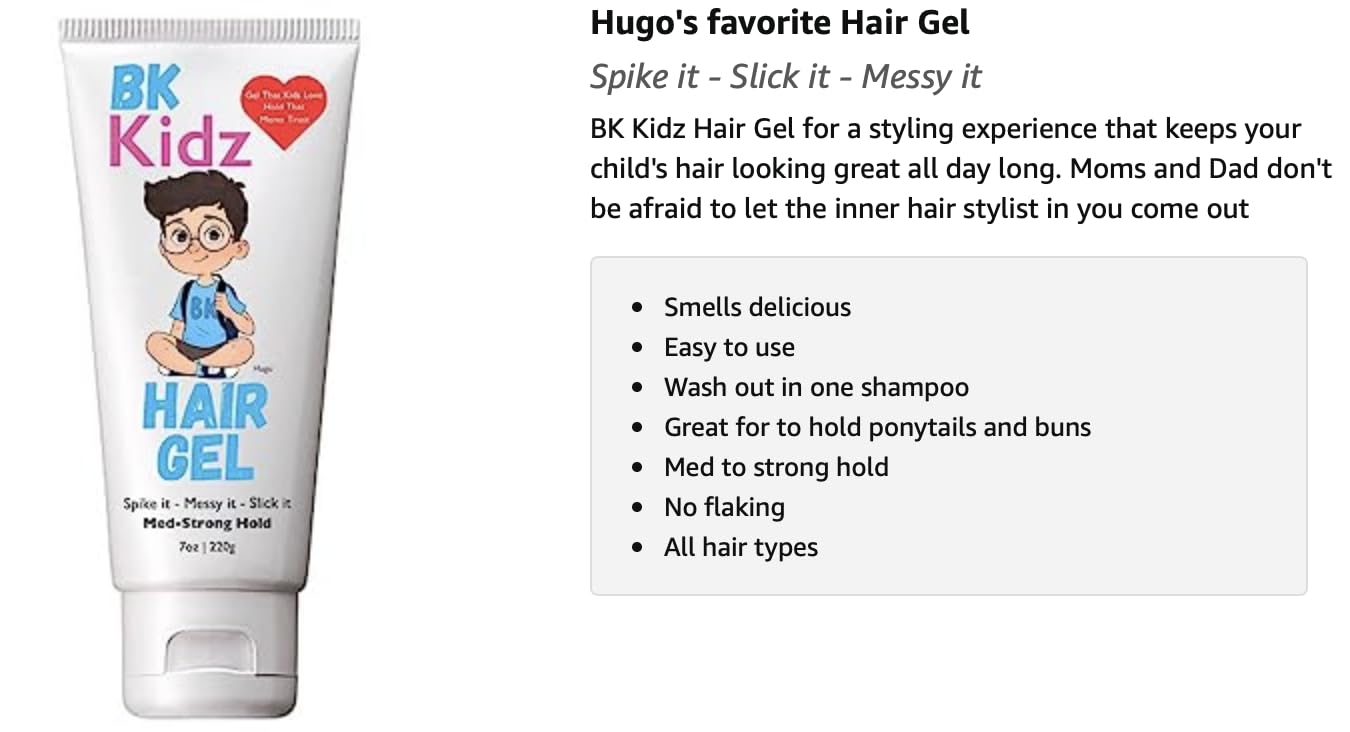 BK Kidz Hair Gel - 7oz x 2: Double Pack of Gentle Hair Styling Gel for Kids - Spike It - Messy It - Slick It