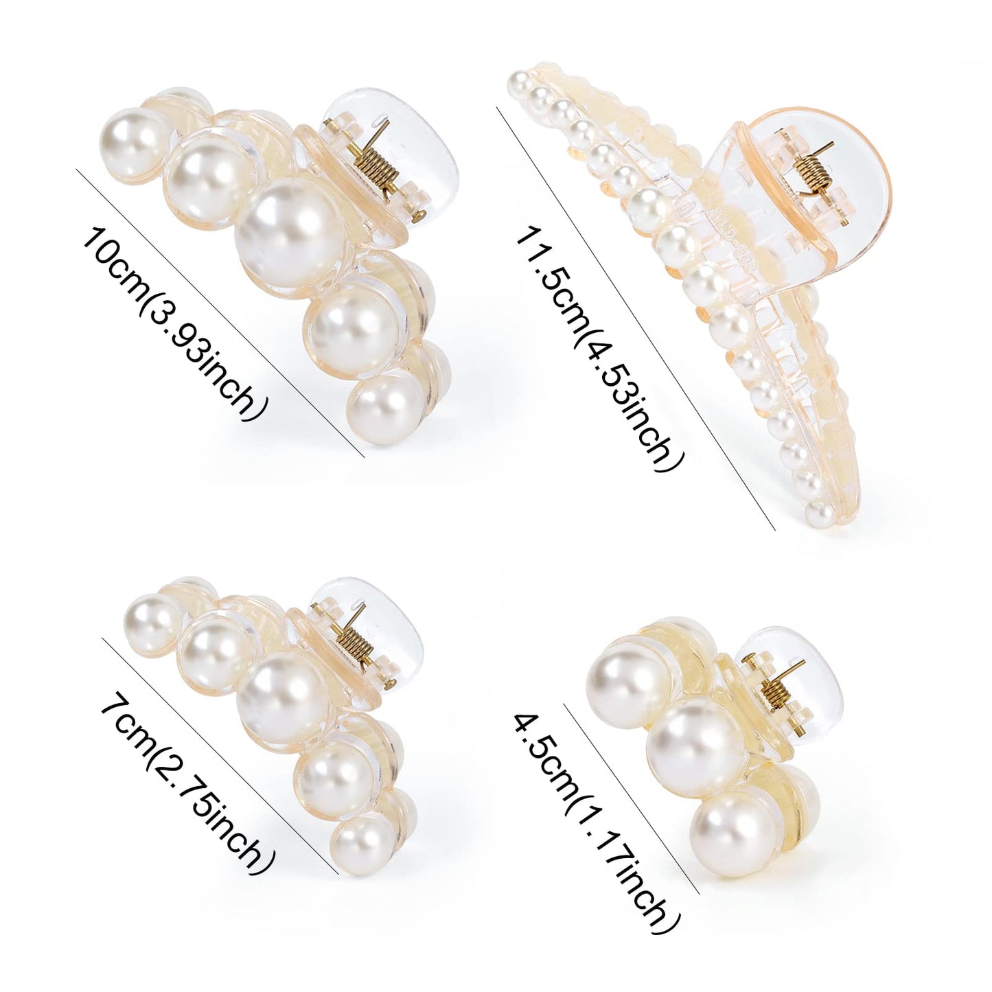 Mehayi 4 PCS Large Pearl Hair Claw Clips for Women Girls, Hair Barrette Clamps for Thick Thin Hair, Fashion Hair Accessories Headwear Styling Tools