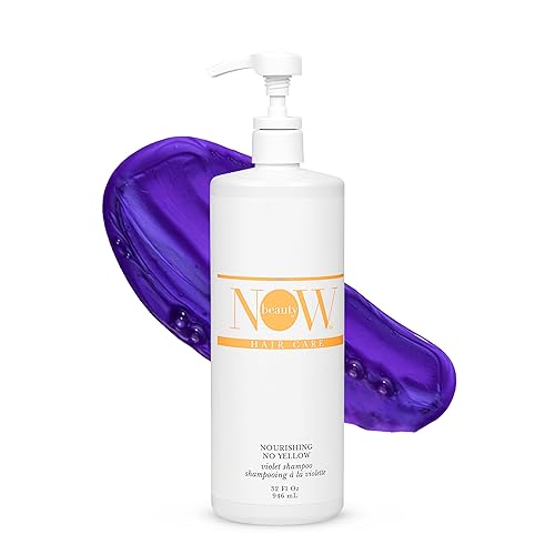 NOW BEAUTY Nourishing No Yellow Violet Shampoo - Purple Shampoo for Blonde Color-Treated Hair - Removes Brassiness - Hydrate - Vegan - Color safe