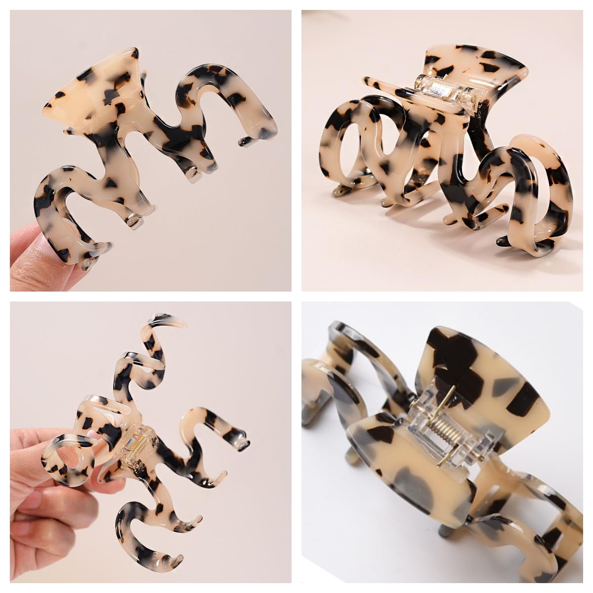 Large Tortoise Shell Claw Clip 3.5 Inch Cellulose Acetate Hair Claw Clips Checkered Hair Claw Clips French Design Hair Jaw Clamp for Women Ladies (2