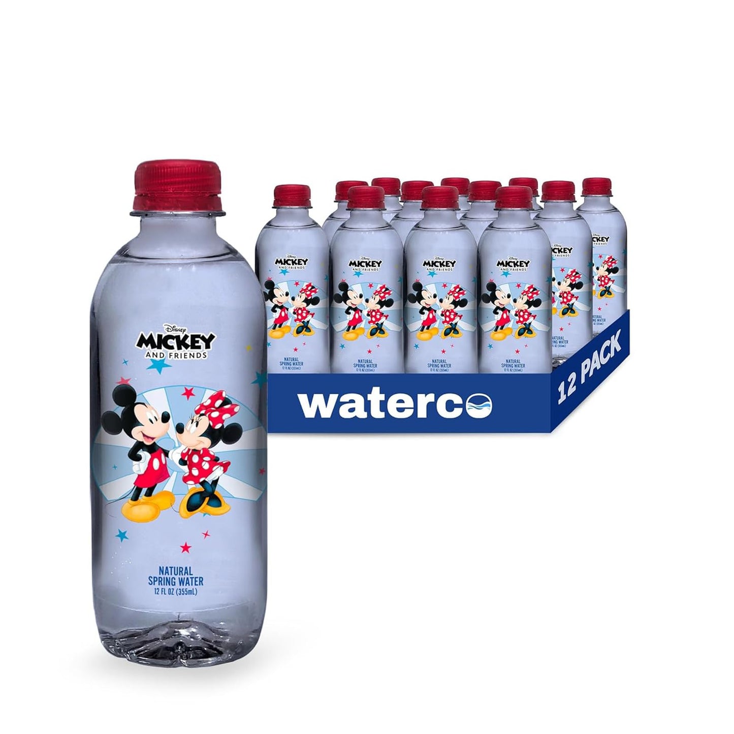 PULSE Mickey and Minnie Mouse Natural Spring Water - Disney Bottles - Filtered Spring - BPA-Free Recyclable Bottles - 12 Pack