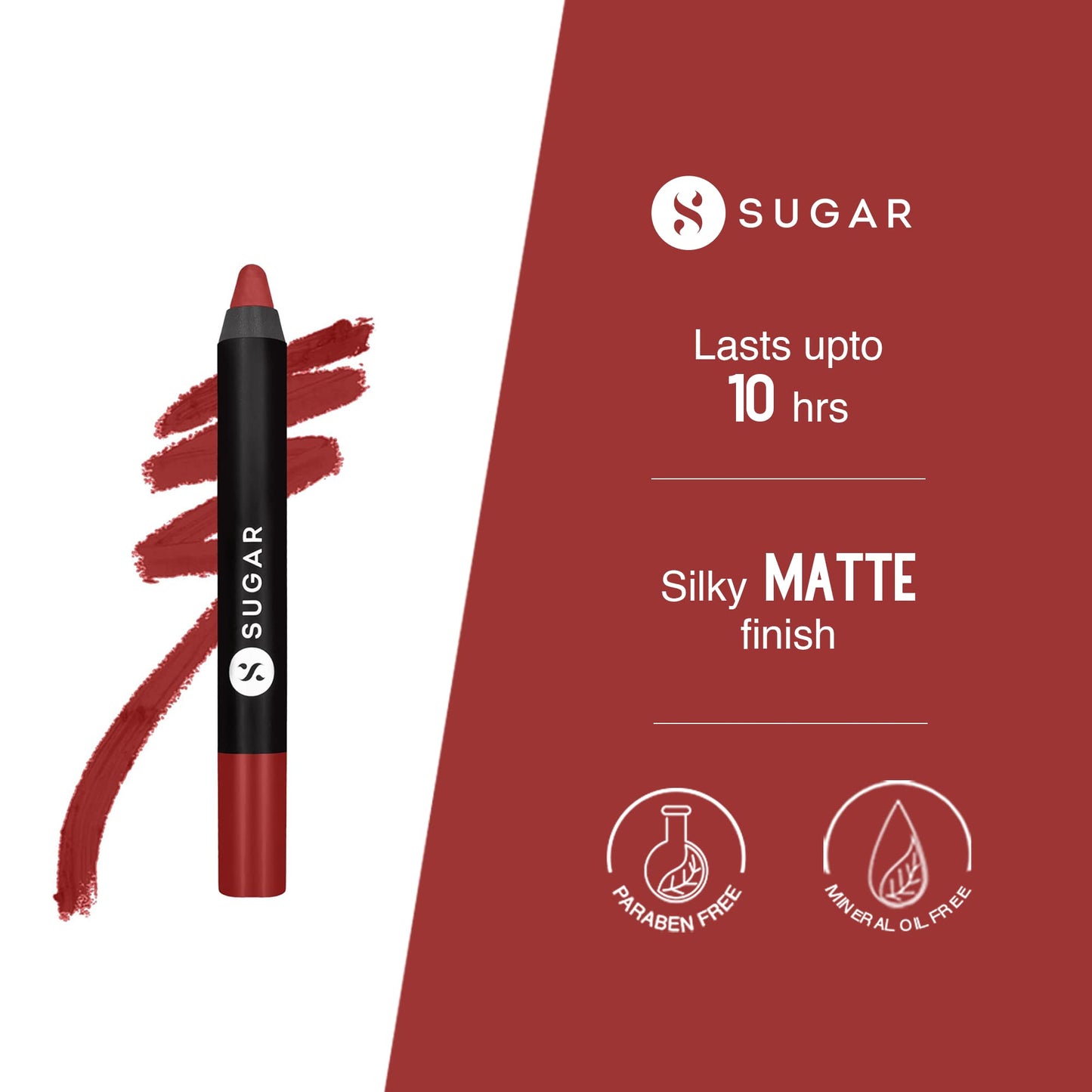 SUGAR Cosmetics Matte as Hell Crayon Lipsticks for Women Lasts Up To 8+ Hours Lip Crayon with Sharpener 2.8gm - 1 count (Pack of 1) 08 Jackie Brown