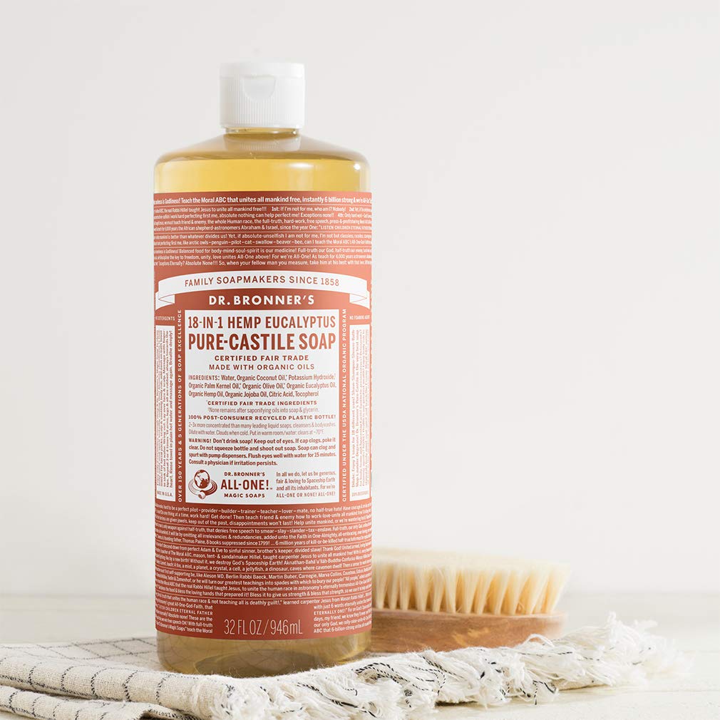 Dr. Bronner's - Pure-Castile Liquid Soap (Eucalyptus, 32 ounce) - Made with Organic Oils, 18-in-1 Uses: Face, Body, Hair, Laundry, Pets & Dishes