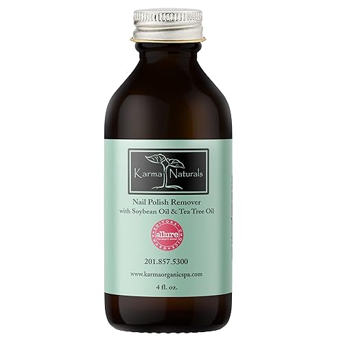 Karma Organic Nail Polish Remover with Soybean Oil and Tea Tree Oil- Non Toxic, Vegan, Cruelty Free, Acetone Free - Nails Strengthener for Fingernails