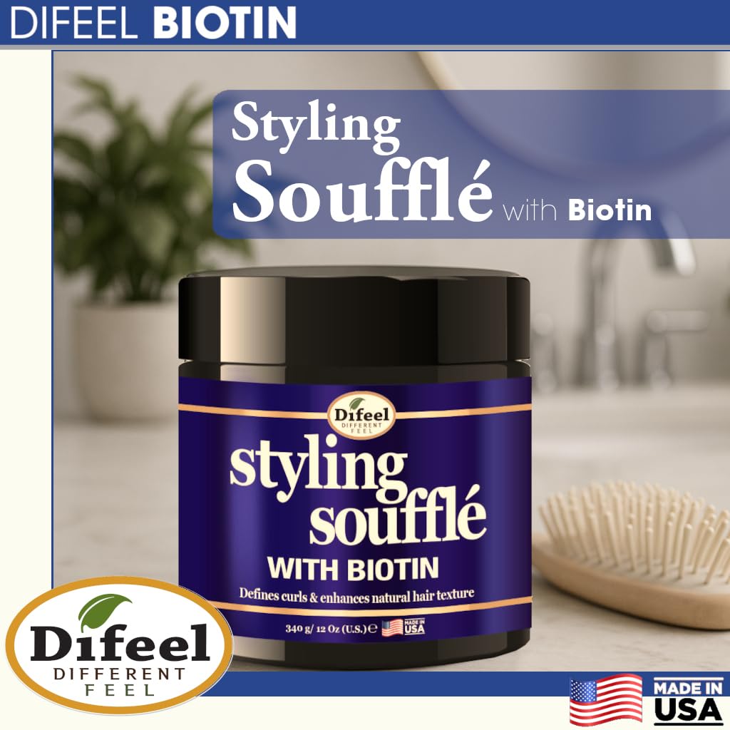 Difeel Curl Defining Styling Soufflé with Biotin 12 oz. - Nourishing Curl Defining Souffle for Wavy Hair, Curly Hair & Coils