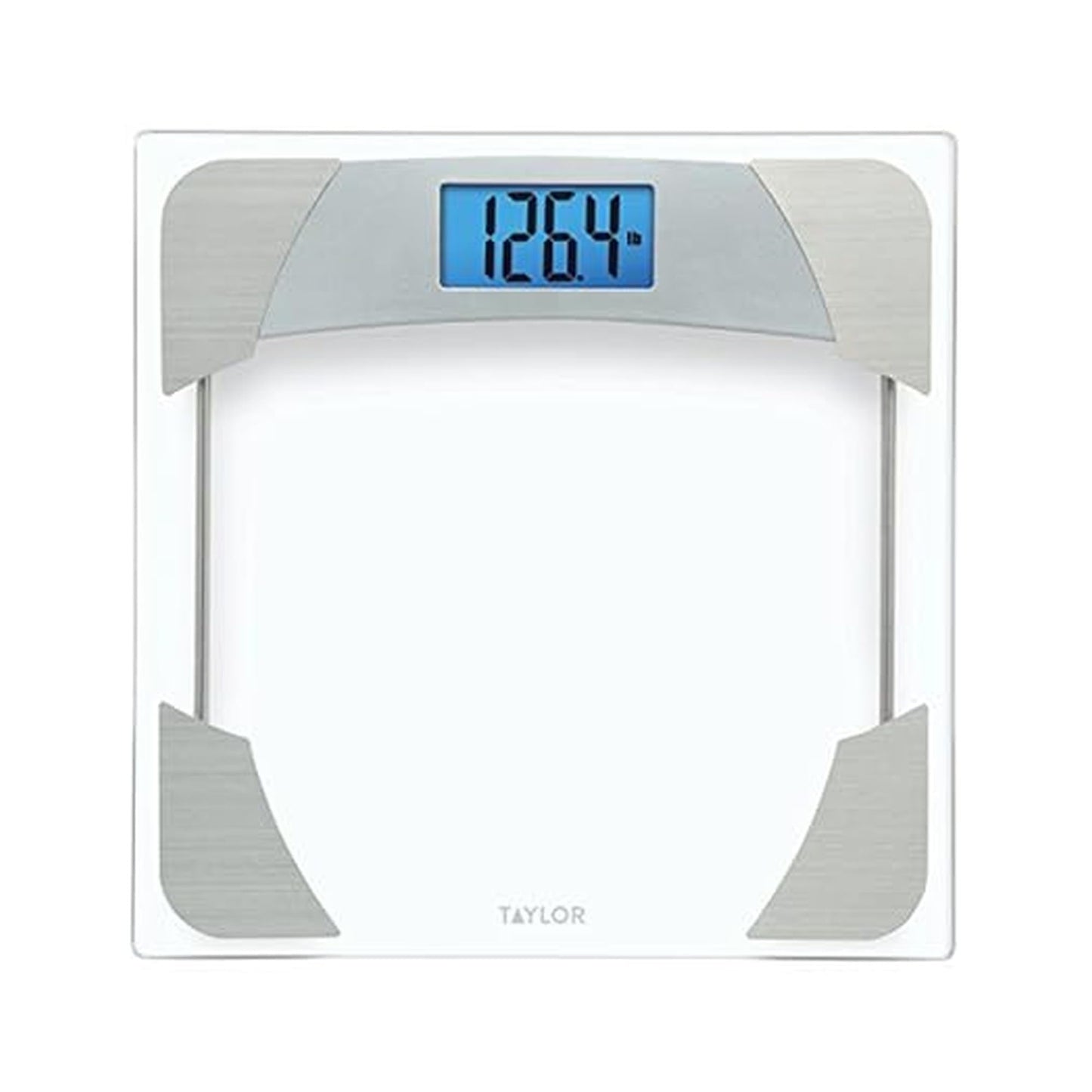 Taylor Digital Scales for Body Weight, 400 LB Capacity, Unique Blue LCD, Stainless Steel Accents, Glass Platform, 12.2 x 12.2 Inches, Clear