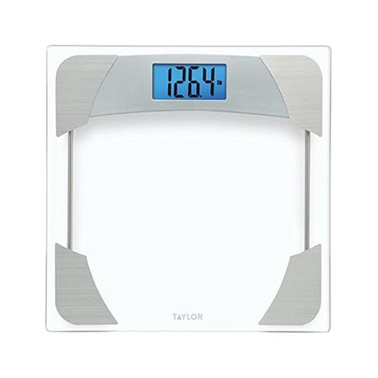 Taylor Digital Scales for Body Weight, 400 LB Capacity, Unique Blue LCD, Stainless Steel Accents, Glass Platform, 12.2 x 12.2 Inches, Clear