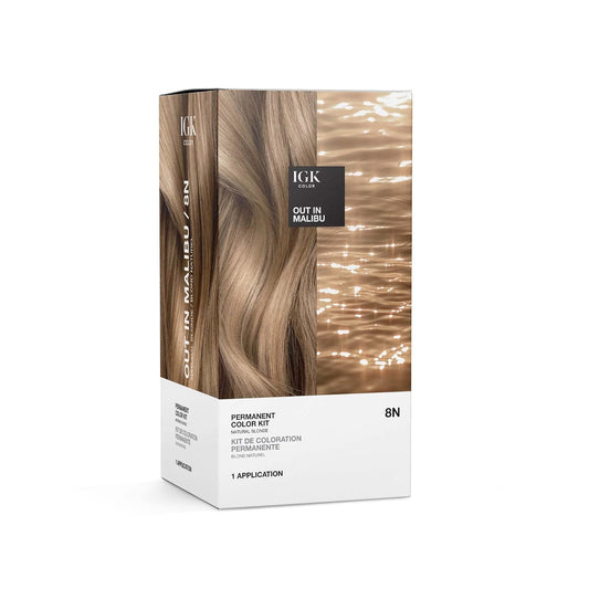 IGK Permanent Hair Color Kit | 8N Out in Malibu - Natural Blonde | 100% Gray Color Coverage + Strengthen + Shine | Ammonia Free Beauty & Personal Care IGK