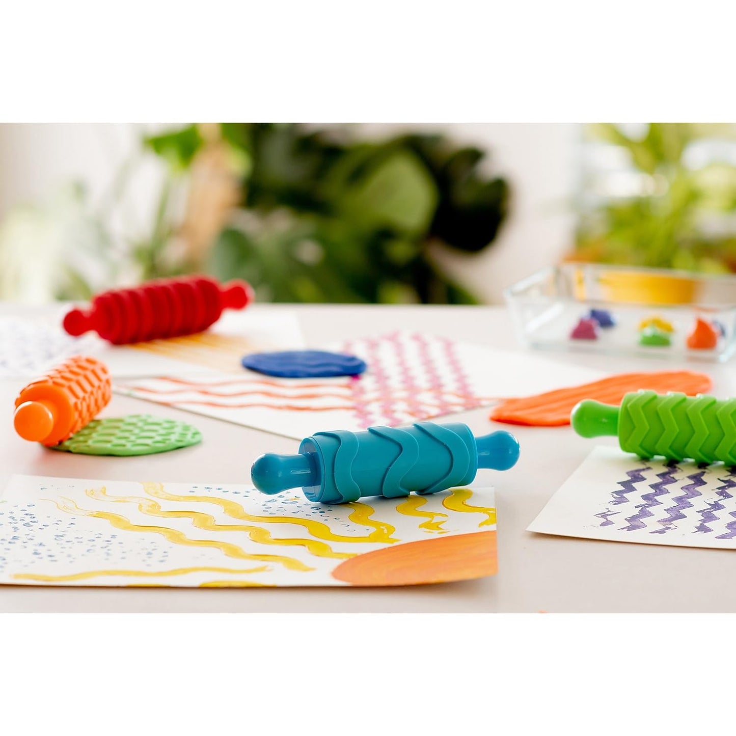 READY 2 LEARN Paint and Dough Texture Rollers | Set of 4 | Patterned Rolling Pins for Kids | Play Dough Accessories and Art Tools