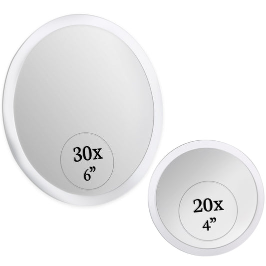 MIRRORVANA Magnifying Mirror Set 30x and 20x - Wall Mounted Makeup Mirror with Suction Cup, Small Magnifying Mirror for Bathroom, 15cm (30 X) and 10cm