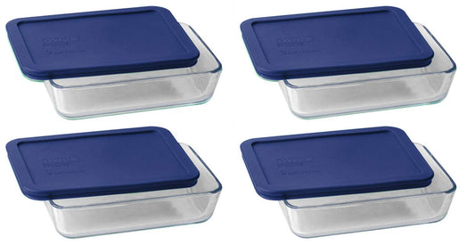 Pyrex 7210 3-Cup Glass Dish & 7210-PC Dark Blue Lid (4-Pack) - Made in USA
