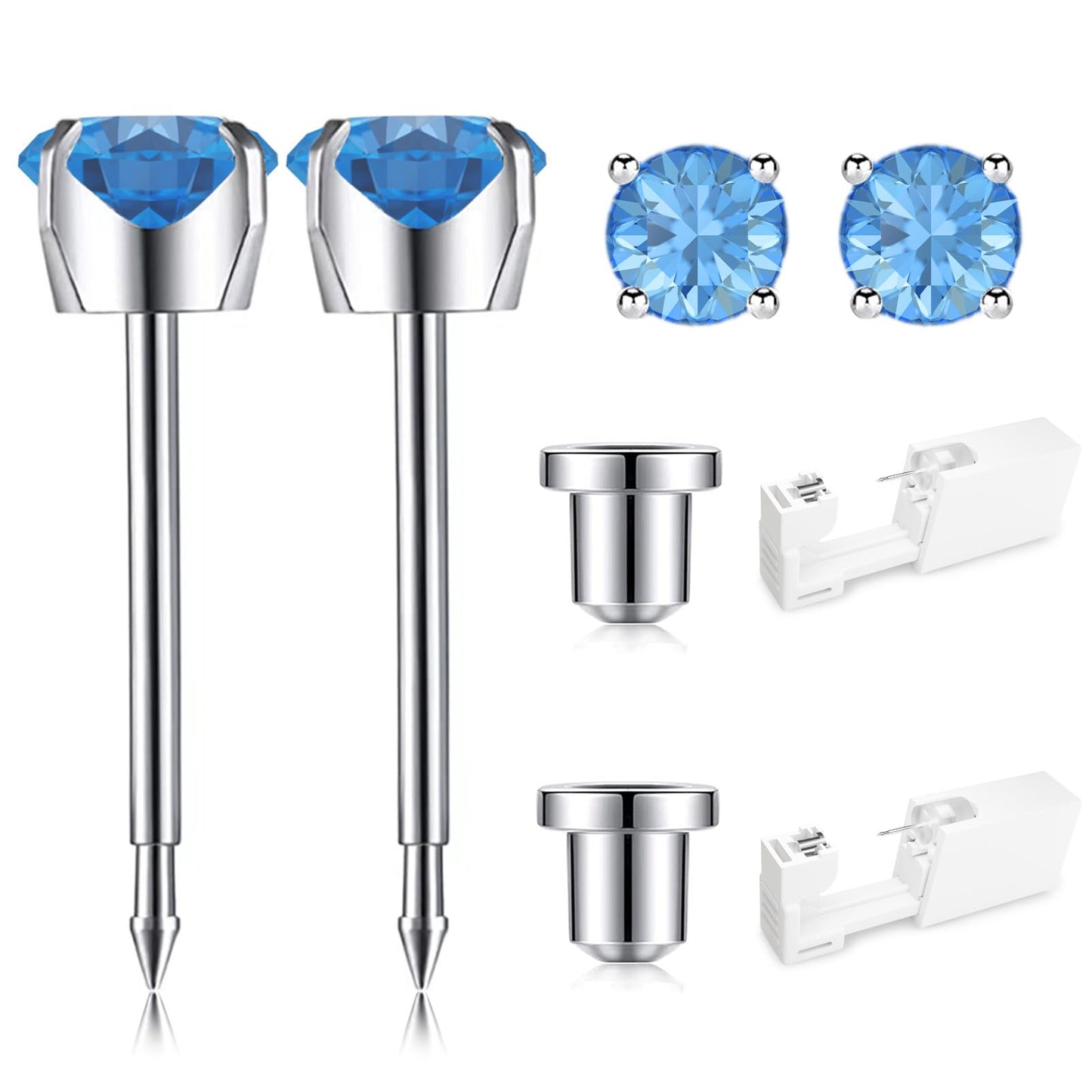 SugarTang Ear Piercing Kit, Disposable Ear Piercing Gun Kit, 316L Surgical Stainless Steel 4mm Prong Set Cubic Zirconia Stud, At Home Self Ear Piercer Beauty and Personal Care SugarTang Default Title