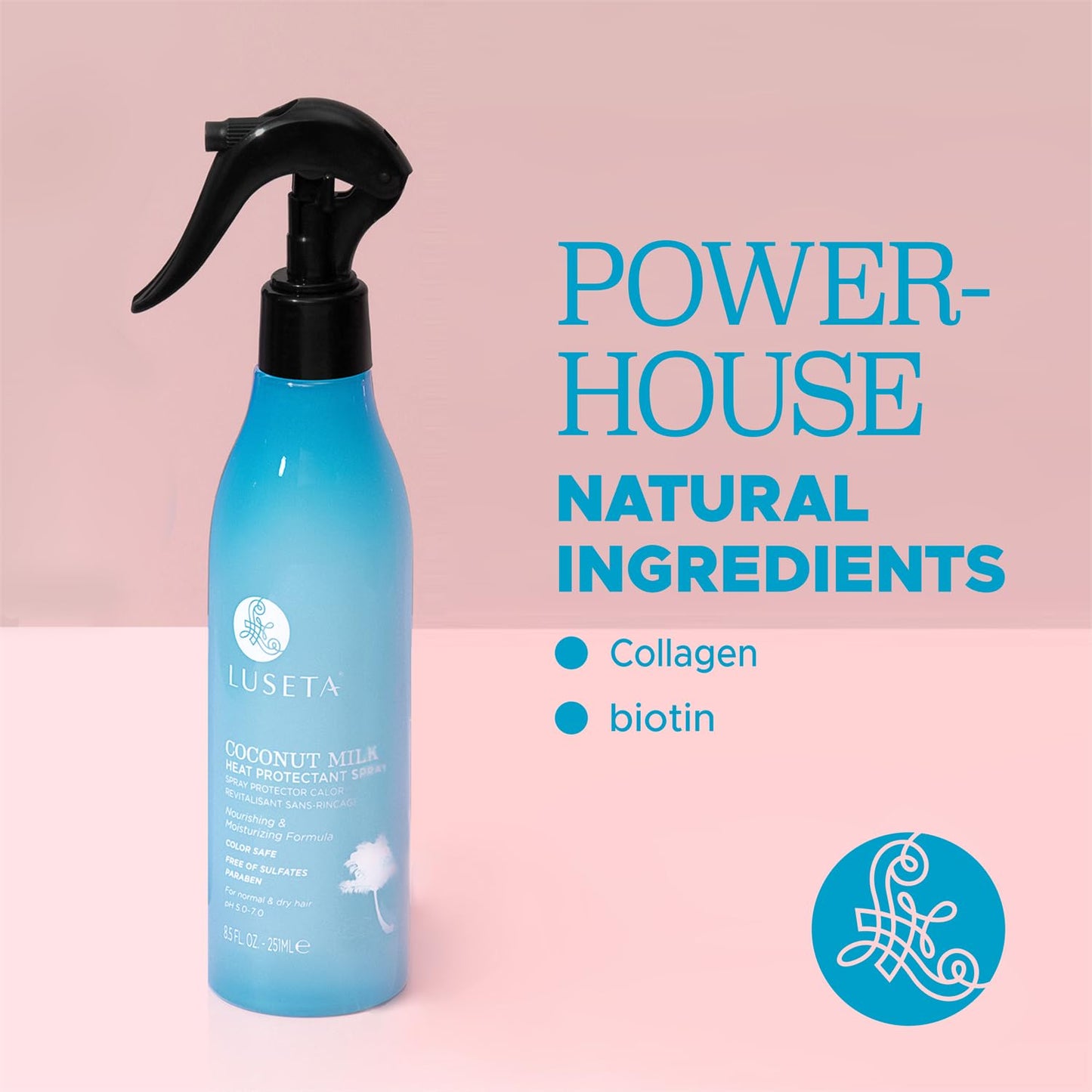 Luseta Coconut Milk Heat Protection Spray for Hair Styling, Preventing Heat Damage and Breakage for Women and Men 8.5oz