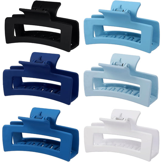Sisiaipu 3.5 Inch Medium Hair Claw Clips 6 Pack Hair Clips for Women Square Rectangle Claw for Hair Banana Jaw Clips Hair Accessories for Girls (Blue) Beauty and Personal Care Sisiaipu Default Title