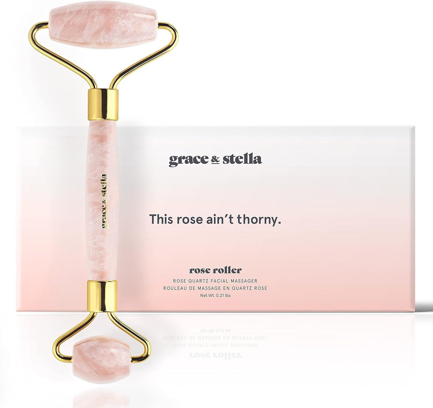 Rose Quartz Face Roller - Face Roller Skin Care - Facial Roller - Stone Roller For Face - Face Massager Roller For Lymphatic Drainage, Puffiness