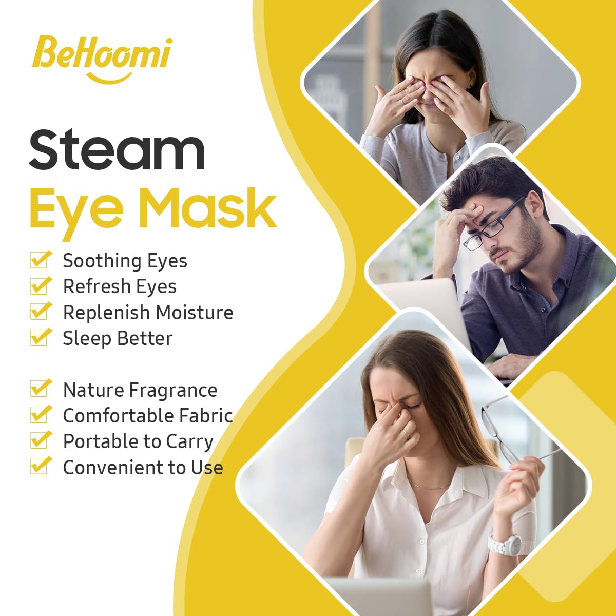 BeHoomi 20 Packs Steam Eye Mask, Heated Eye Mask Warm Compress for Eyes, Disposable Self Heating Steam Mask for Home, Sleep, Spa, Travel Essentials Beauty and Personal Care BeHoomi