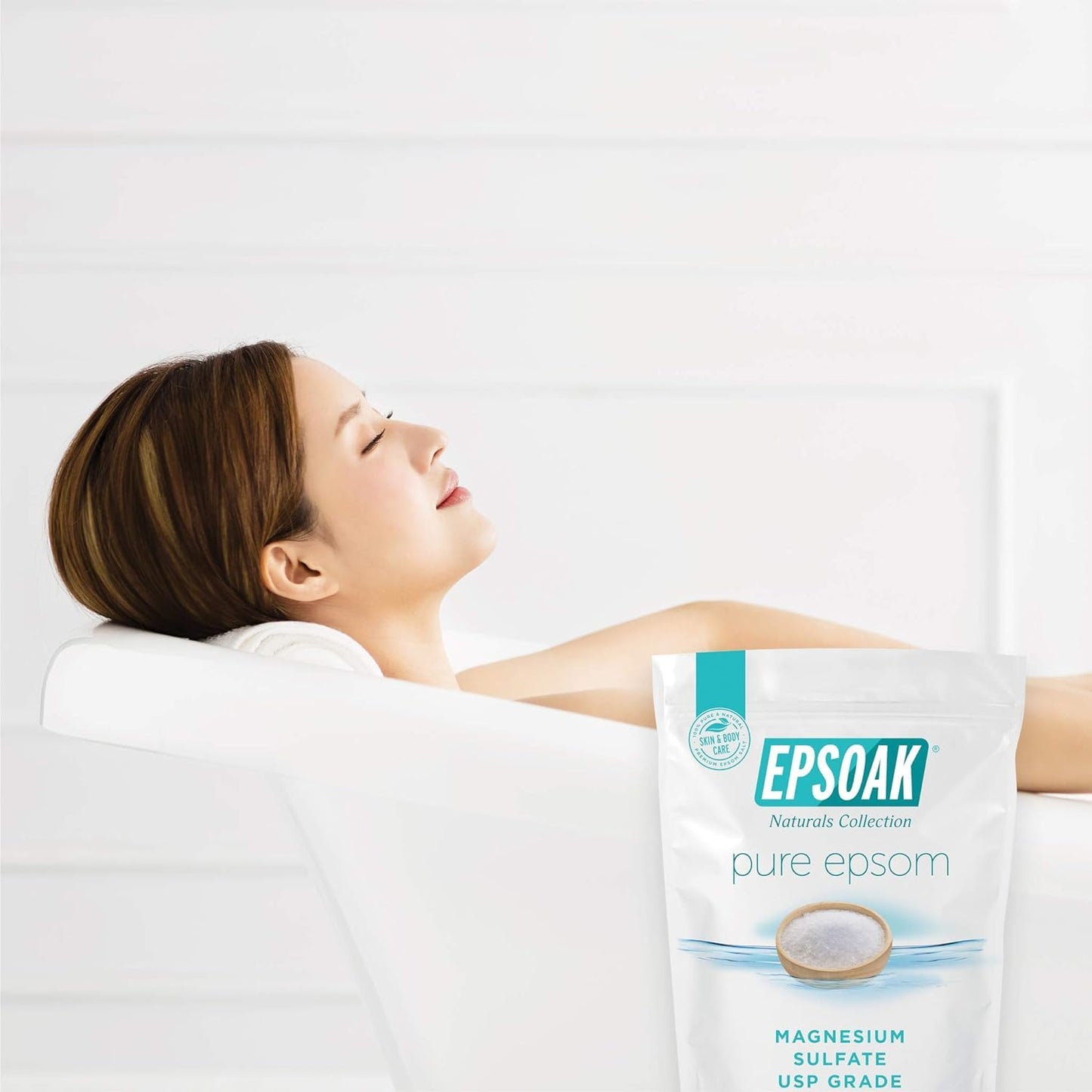 Epsoak Epsom Salt 5 lb. Magnesium Sulfate USP. Resealable Epsom Salt Bag Unscented, Made in The USA, Cruelty-Free Certified Beauty and Personal Care Epsoak