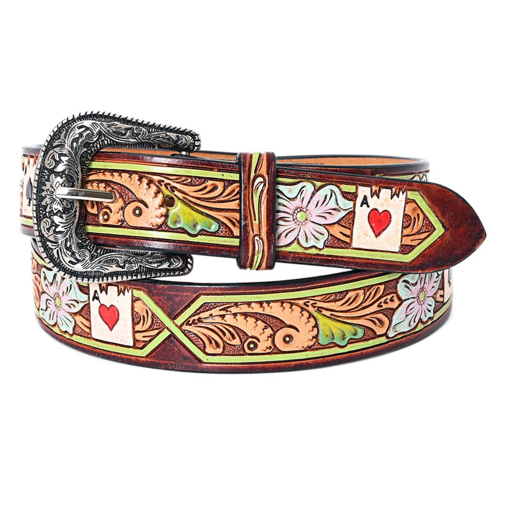 American Darling Beautifully Hand Tooled Brown Genuine American Leather Belt Men and Women Western Belt with Removable Buckle