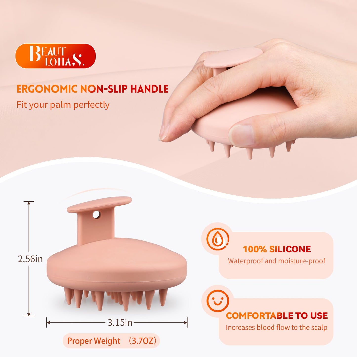 BEAUTLOHAS. Silicone Scalp Massager Shampoo Brush for Shower, Scalp Scrubber with Soft Bristles for Hair Growth & Dandruff Treatment, Wet Dry Hair