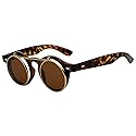 Classic Vintage Circle Flip Up Sunglasses Leopard Gold Frame Retro