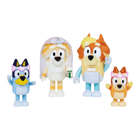Bluey Figure 4-Pack Wedding Time, Re-Enact Uncle Rad and Frisky's Wedding Day and Bingo Flower Girl Figures