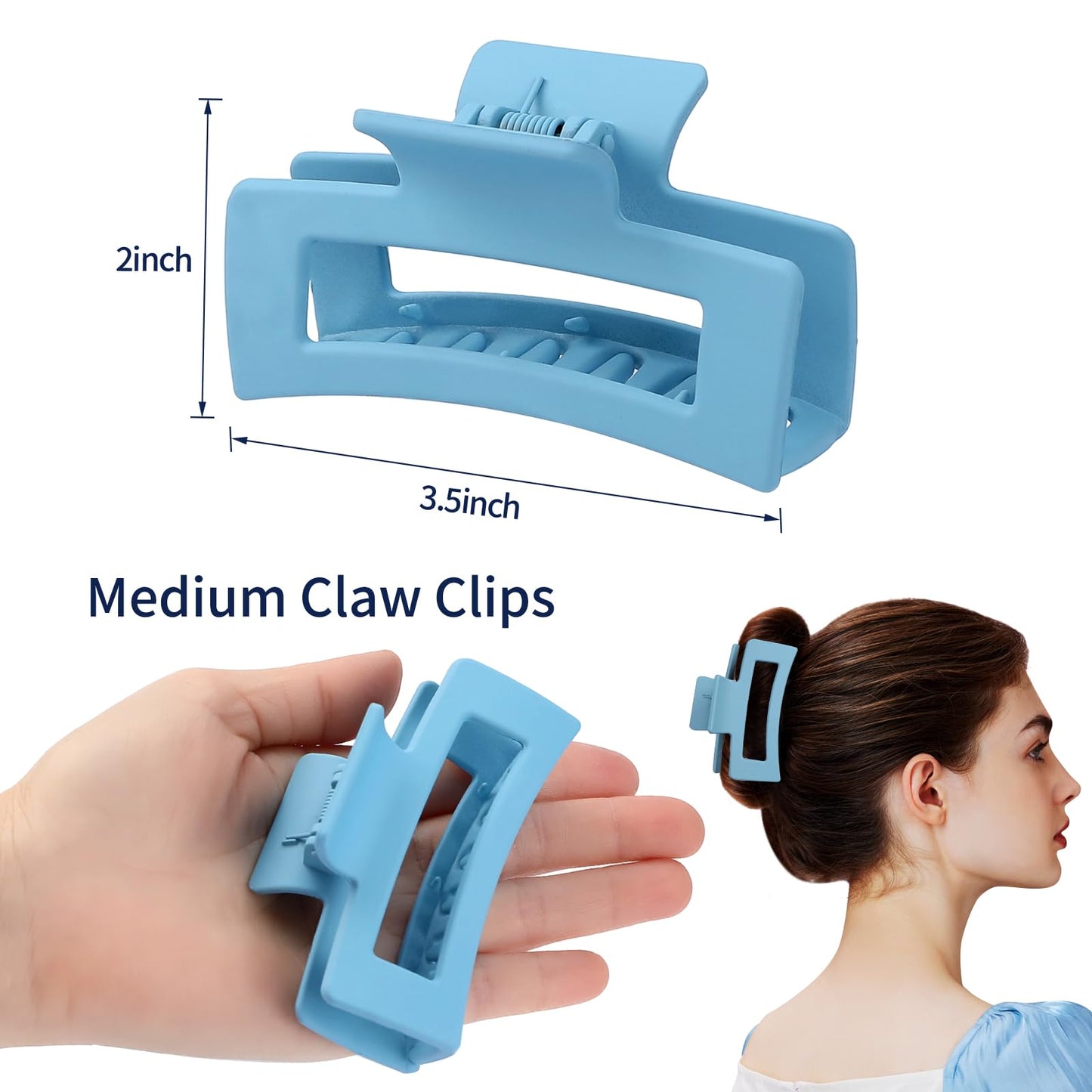 Sisiaipu 3.5 Inch Medium Hair Claw Clips 6 Pack Hair Clips for Women Square Rectangle Claw for Hair Banana Jaw Clips Hair Accessories for Girls (Blue) Beauty and Personal Care Sisiaipu