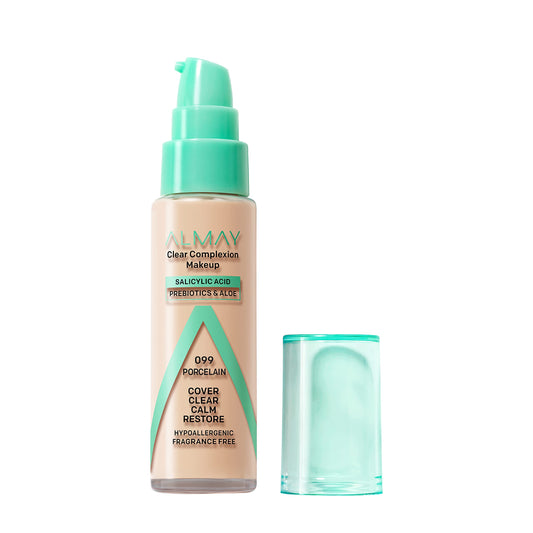 Almay Clear Complexion Acne Foundation Makeup with Salicylic Acid, Medium Coverage, Soft Matte Finish, Hypoallergenic, Cruelty- & Fragrance-Free
