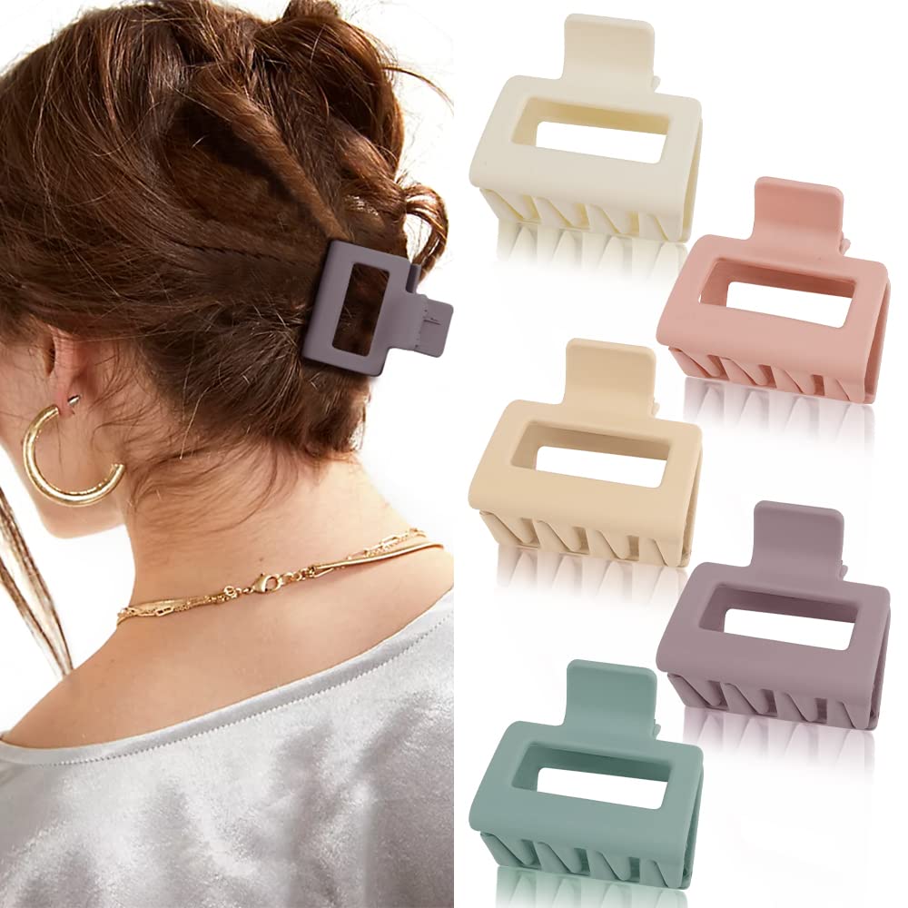ATODEN Hair Accessories for Women: 5Pcs Square Matte Claws, Thin Hair Clips, Cute Banana Jaw Clamps for Hair Styling